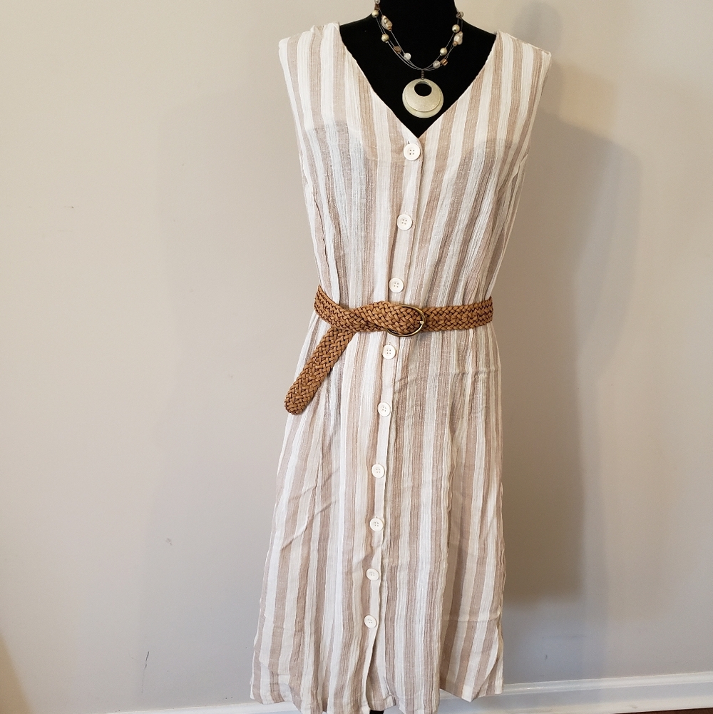 Striped Button-Down Sleeveless Dress By Ashley Stewart